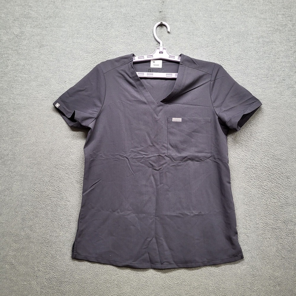 FIGS Women Scrub Top S Gray Catarina One Pocket Short Sleeve